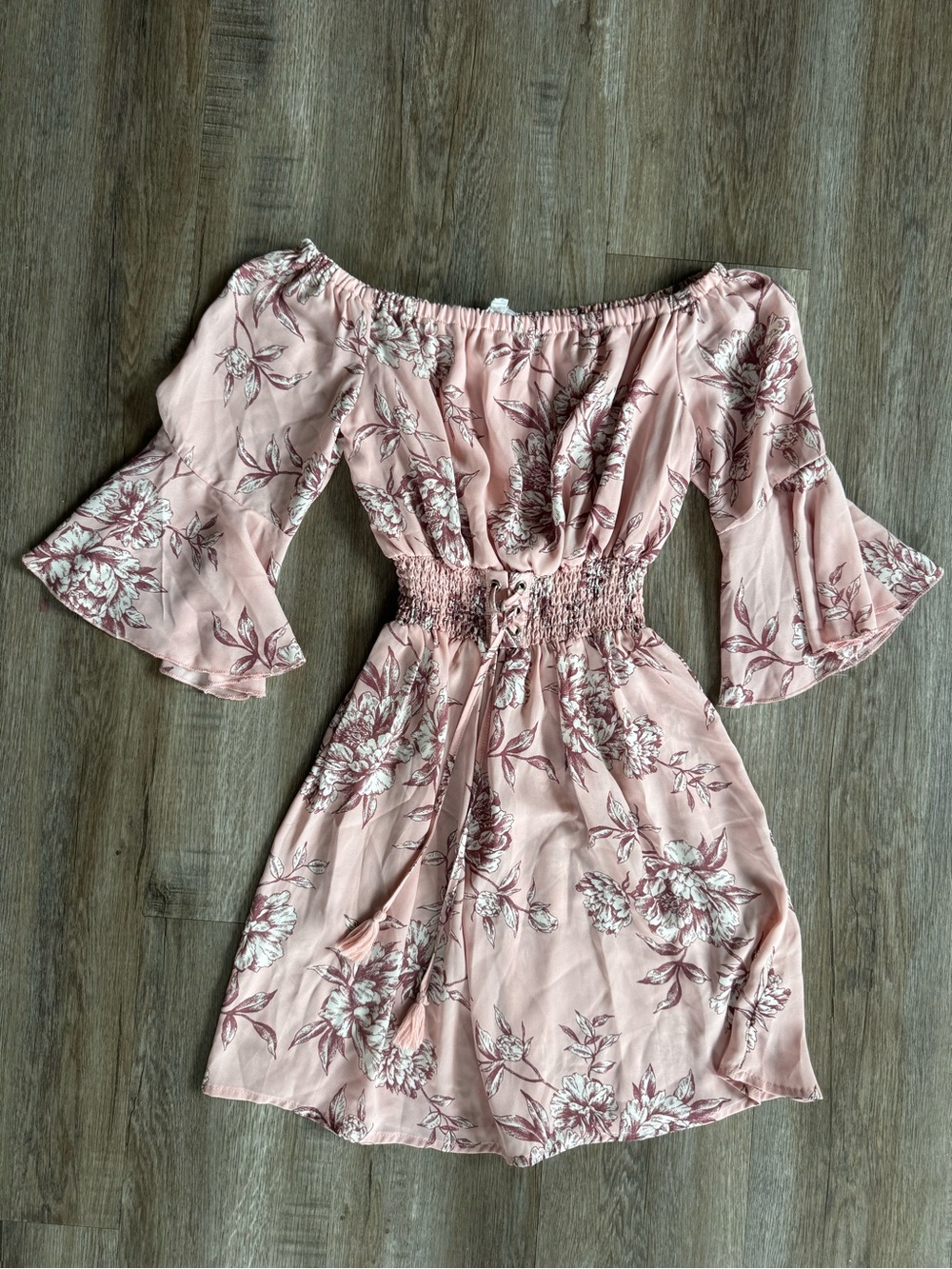 bailey blue Blush Pink Floral Off-Shoulder Mini Dress